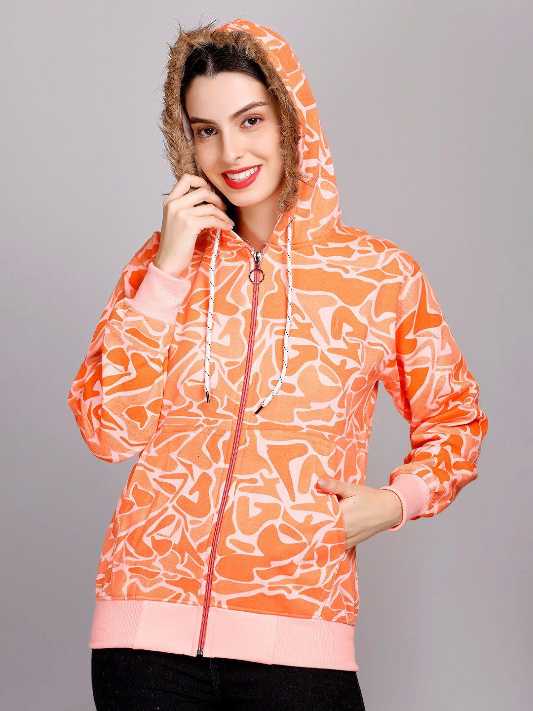 ewools abstract printed hooded front-open sweatshirt