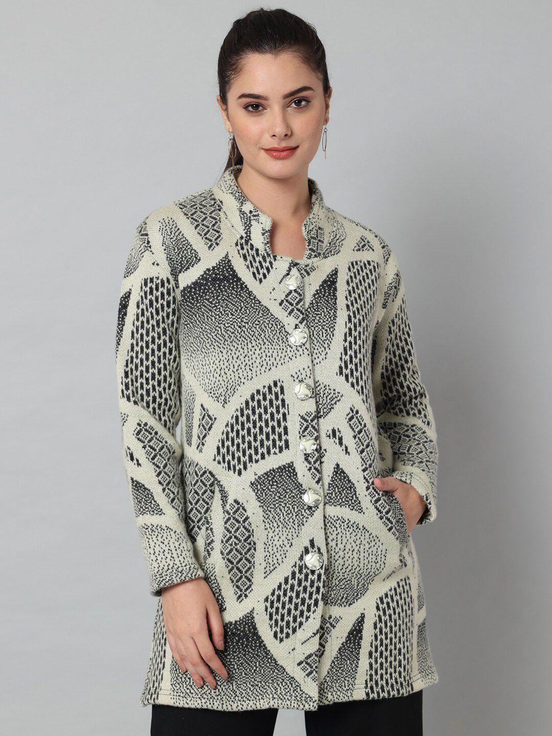 ewools cable knit mandarin collar acrylic wool longline cardigan sweater