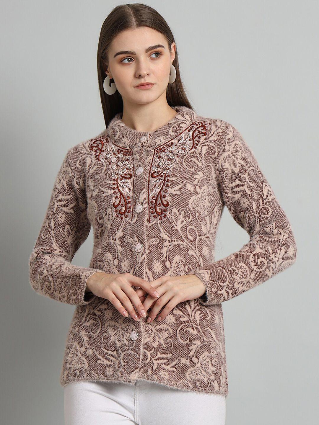 ewools floral embroidered acrylic woollen cardigan