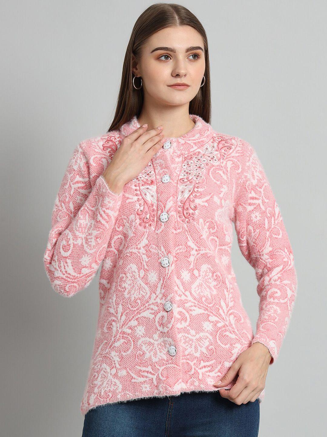 ewools floral embroidered embellished acrylic woollen cardigan