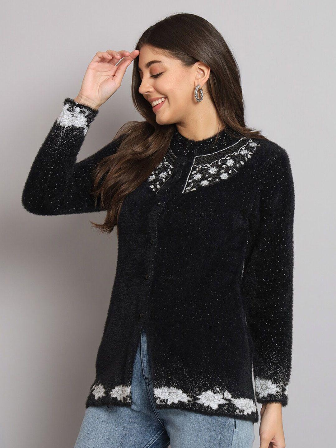 ewools floral embroidered woollen cardigan sweater