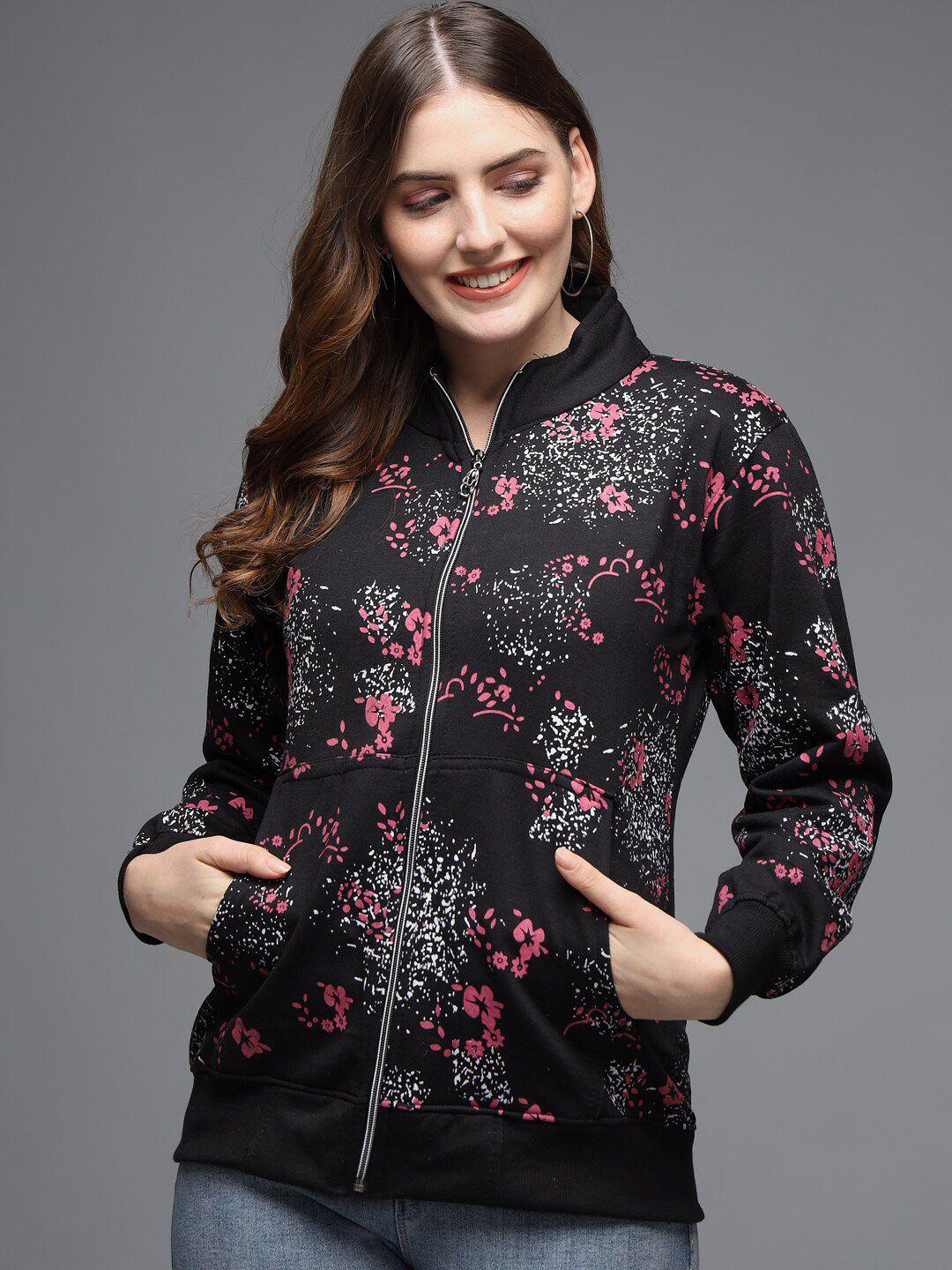 ewools floral printed front-open sweatshirt