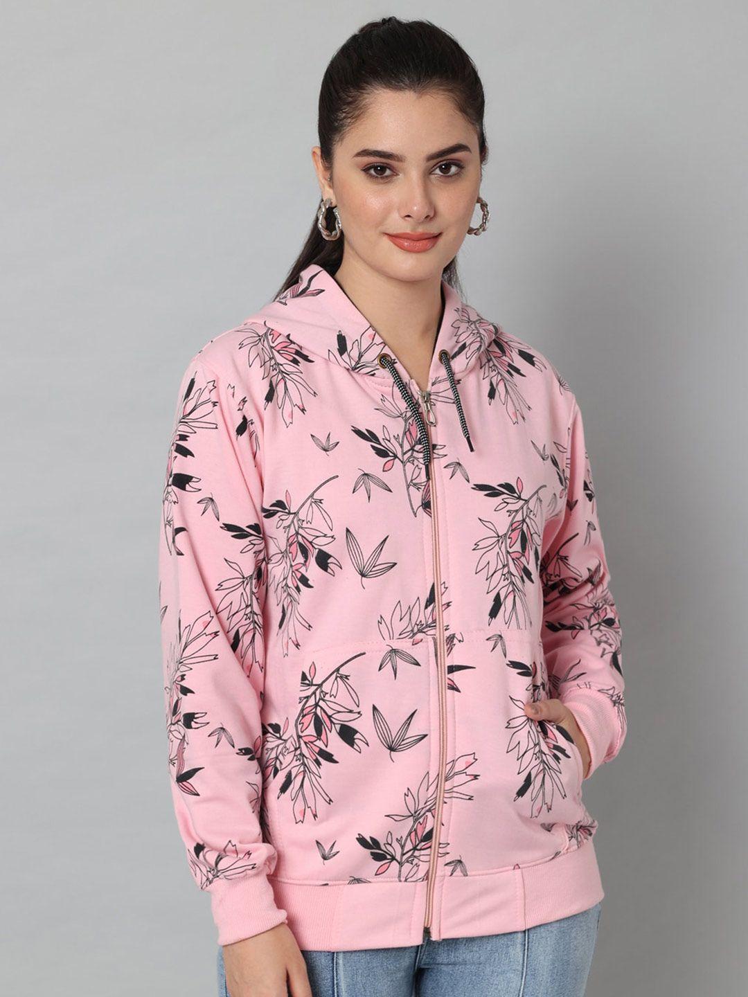 ewools floral printed hooded front-open sweatshirt