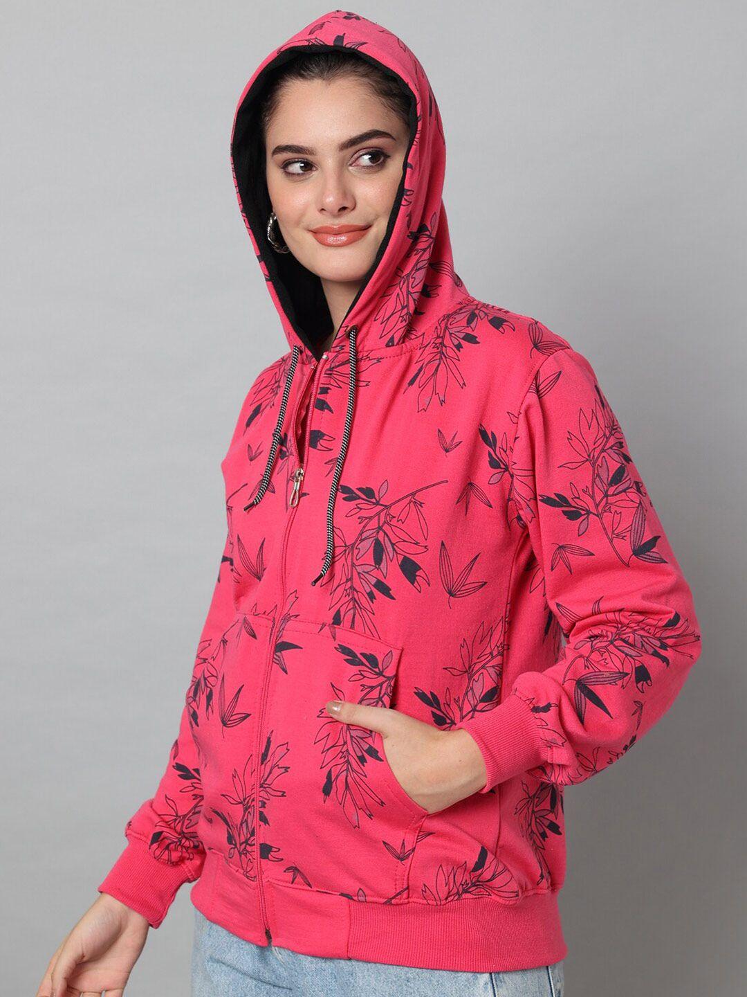 ewools floral printed hooded front-open sweatshirt