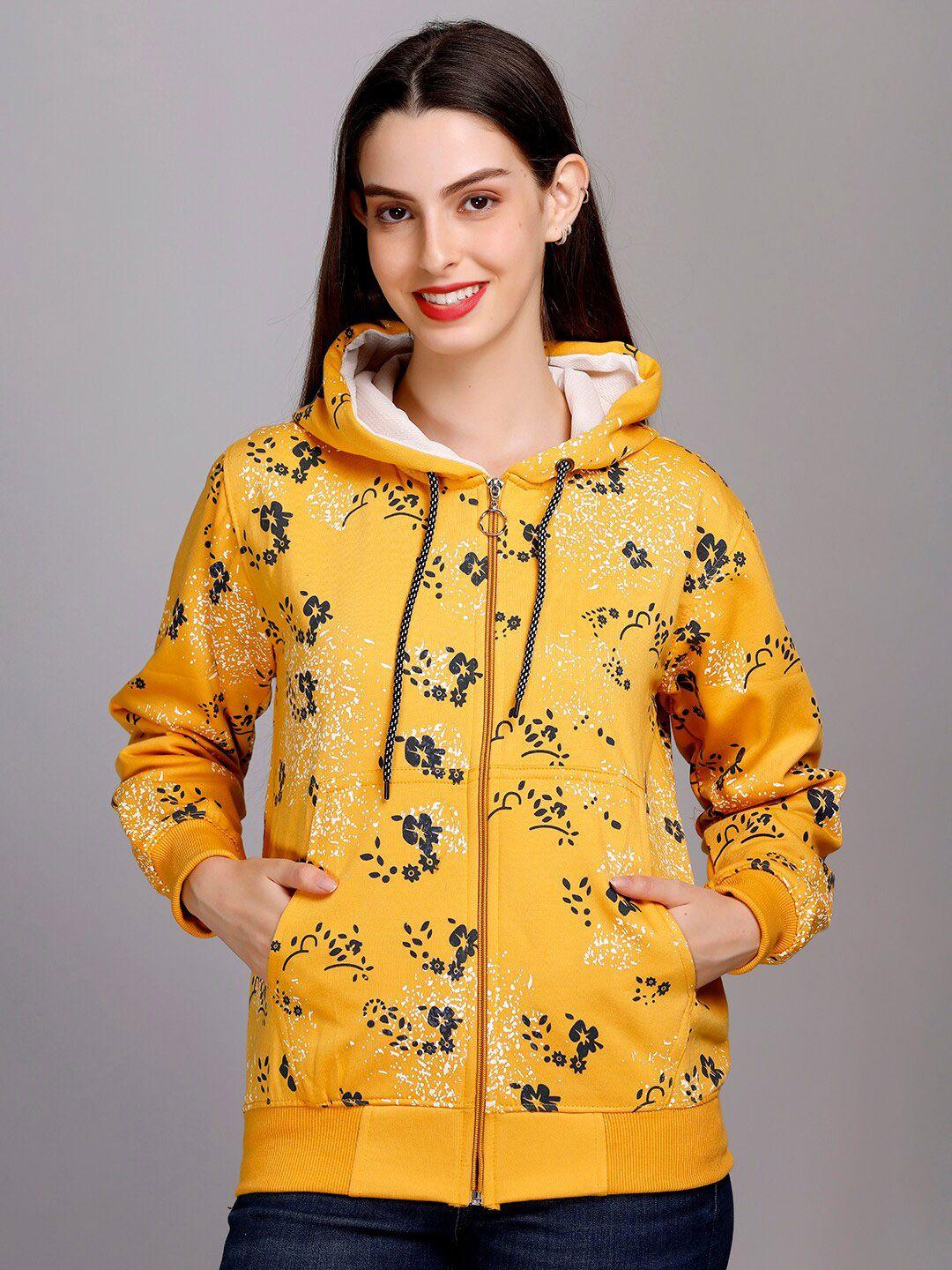 ewools floral printed hooded front-open sweatshirt