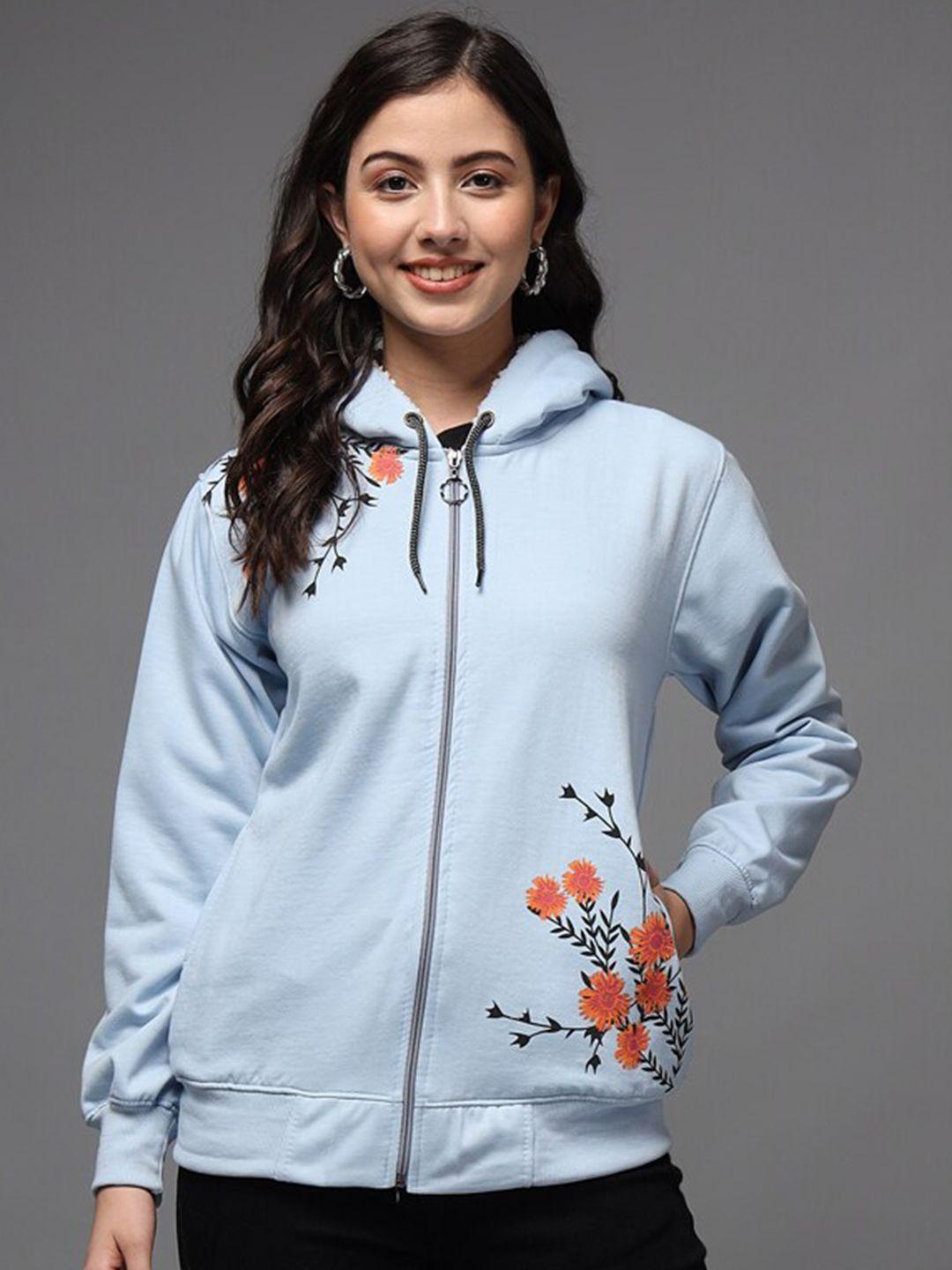 ewools floral printed long sleeves hooded sweatshirt