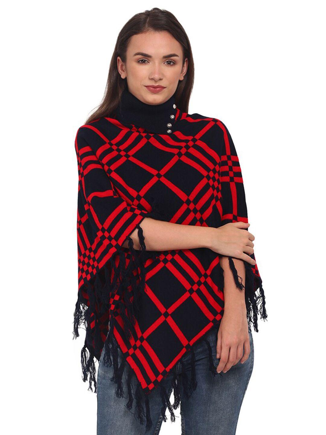 ewools geometric printed asymmetric hem cable knit woollen poncho