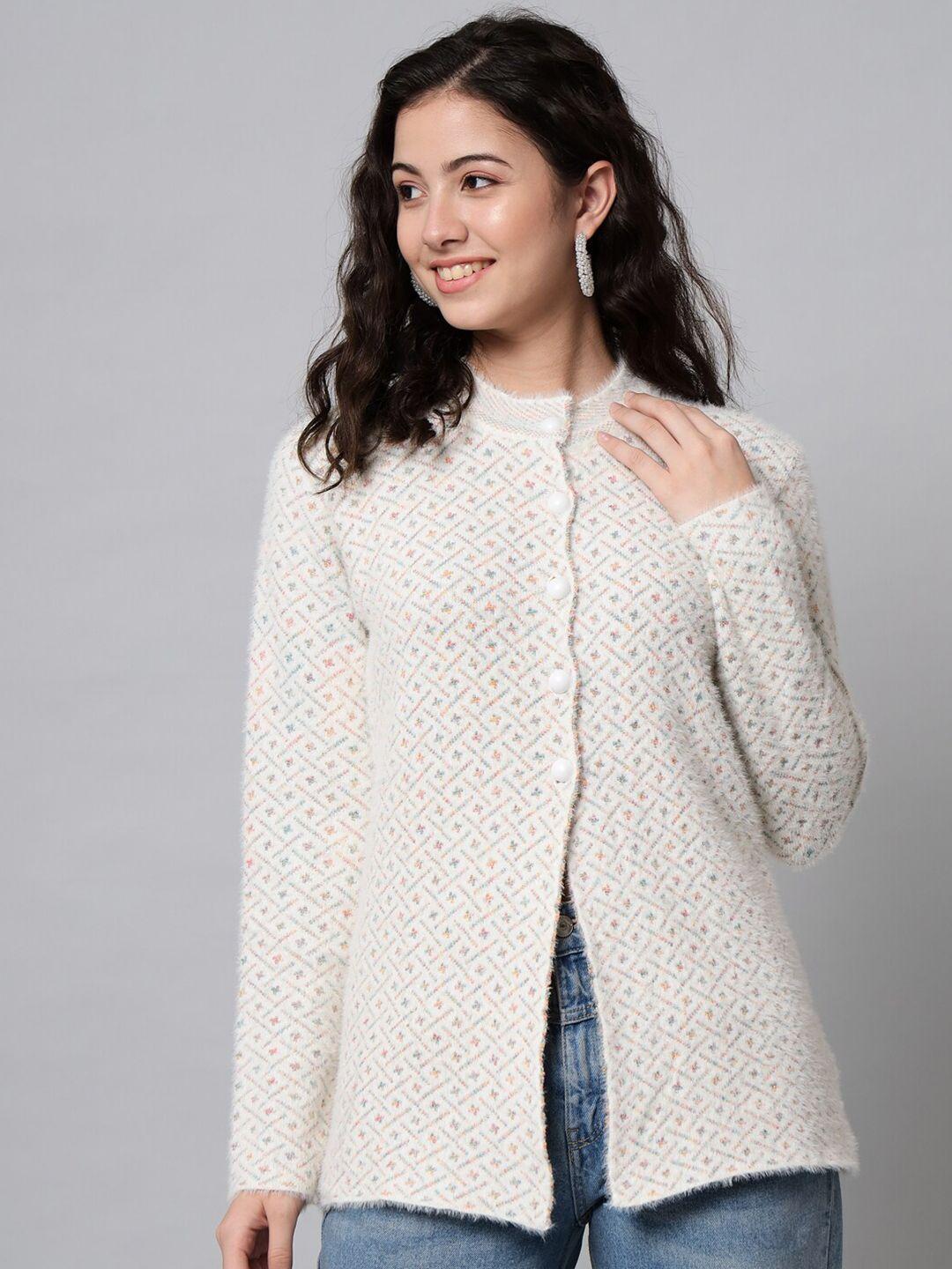 ewools geometric printed woolen cardigan sweater