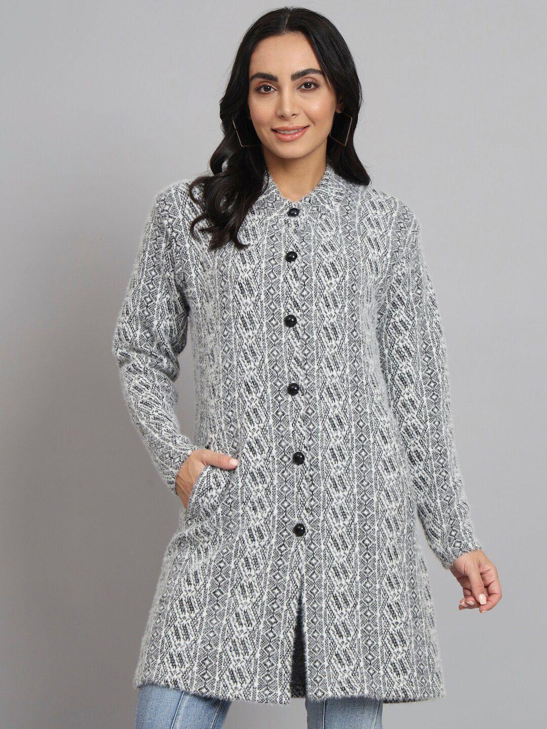ewools geometric self design pure woollen longline cardigan