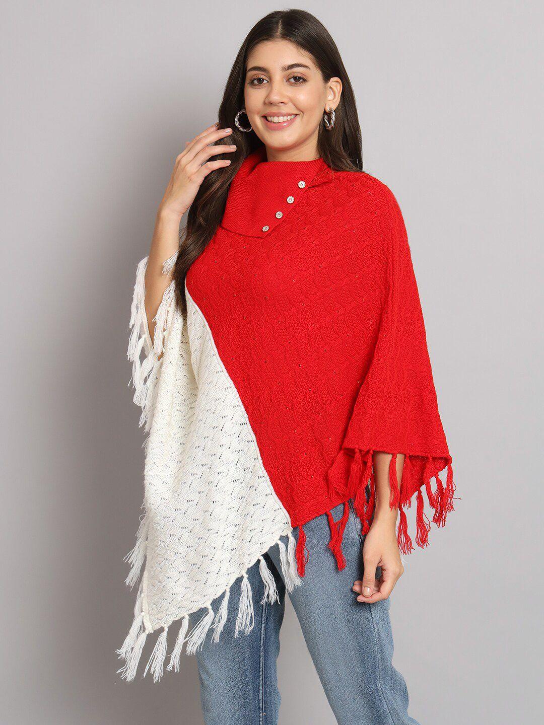 ewools geometric self design turtle neck embellished poncho sweaters