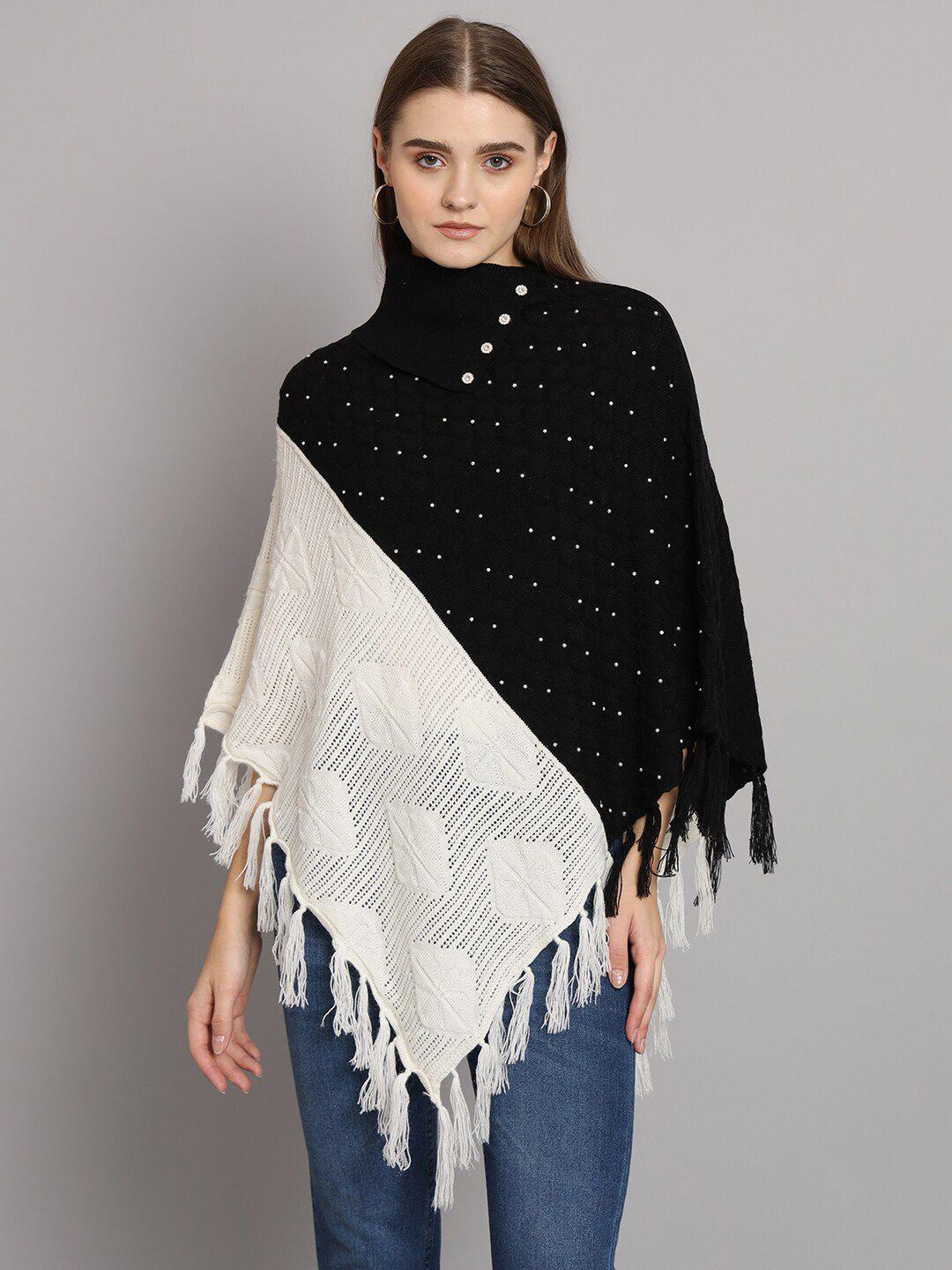 ewools geometric self design turtle neck embellished poncho sweaters