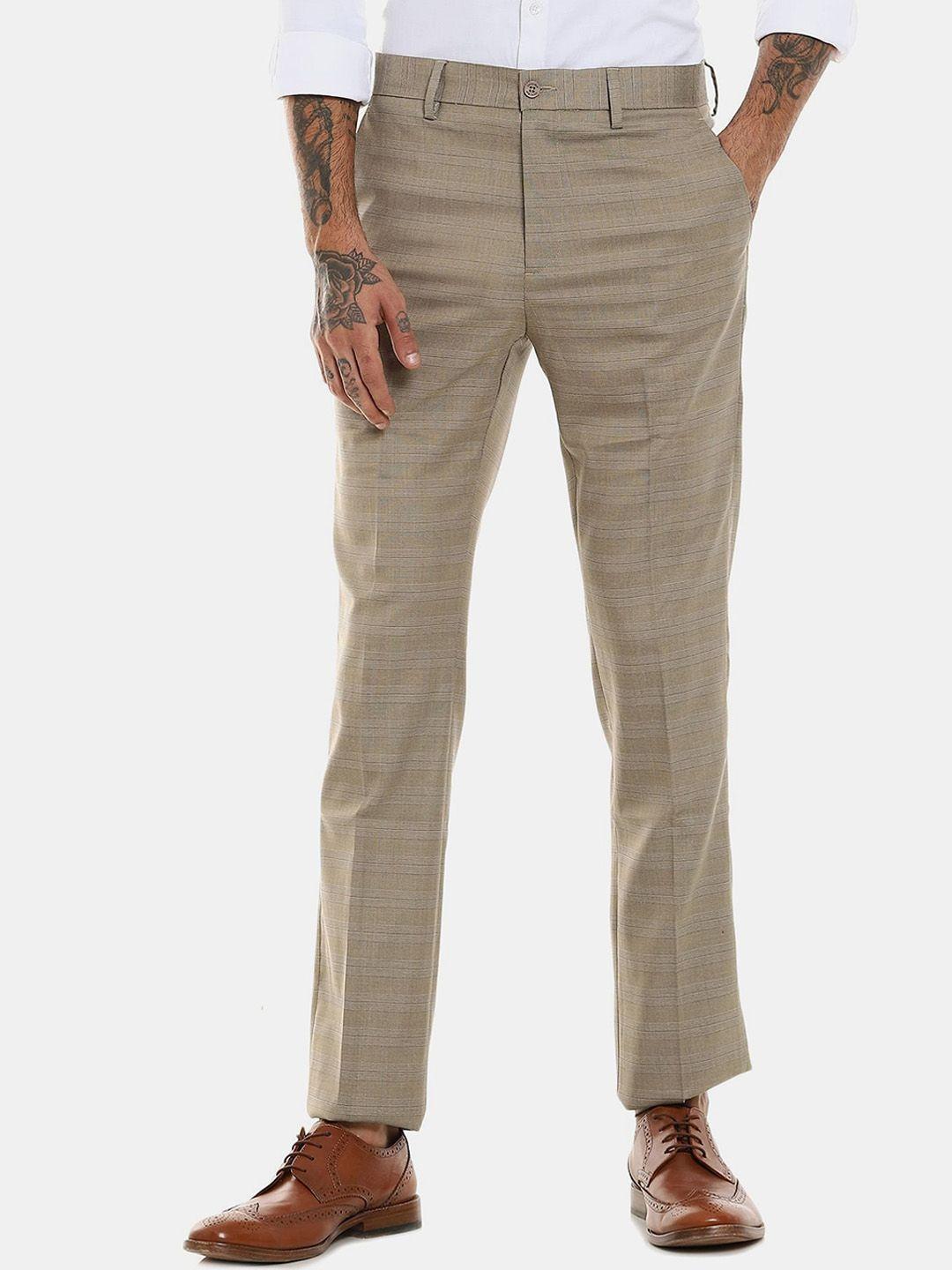 excalibur men beige checked trousers