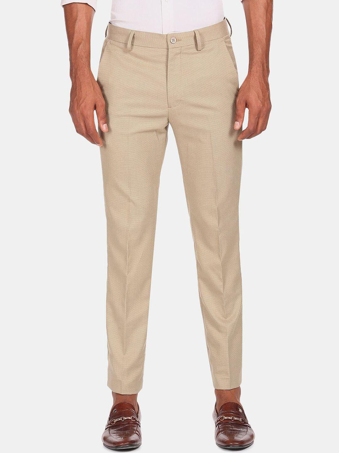 excalibur men beige textured trousers