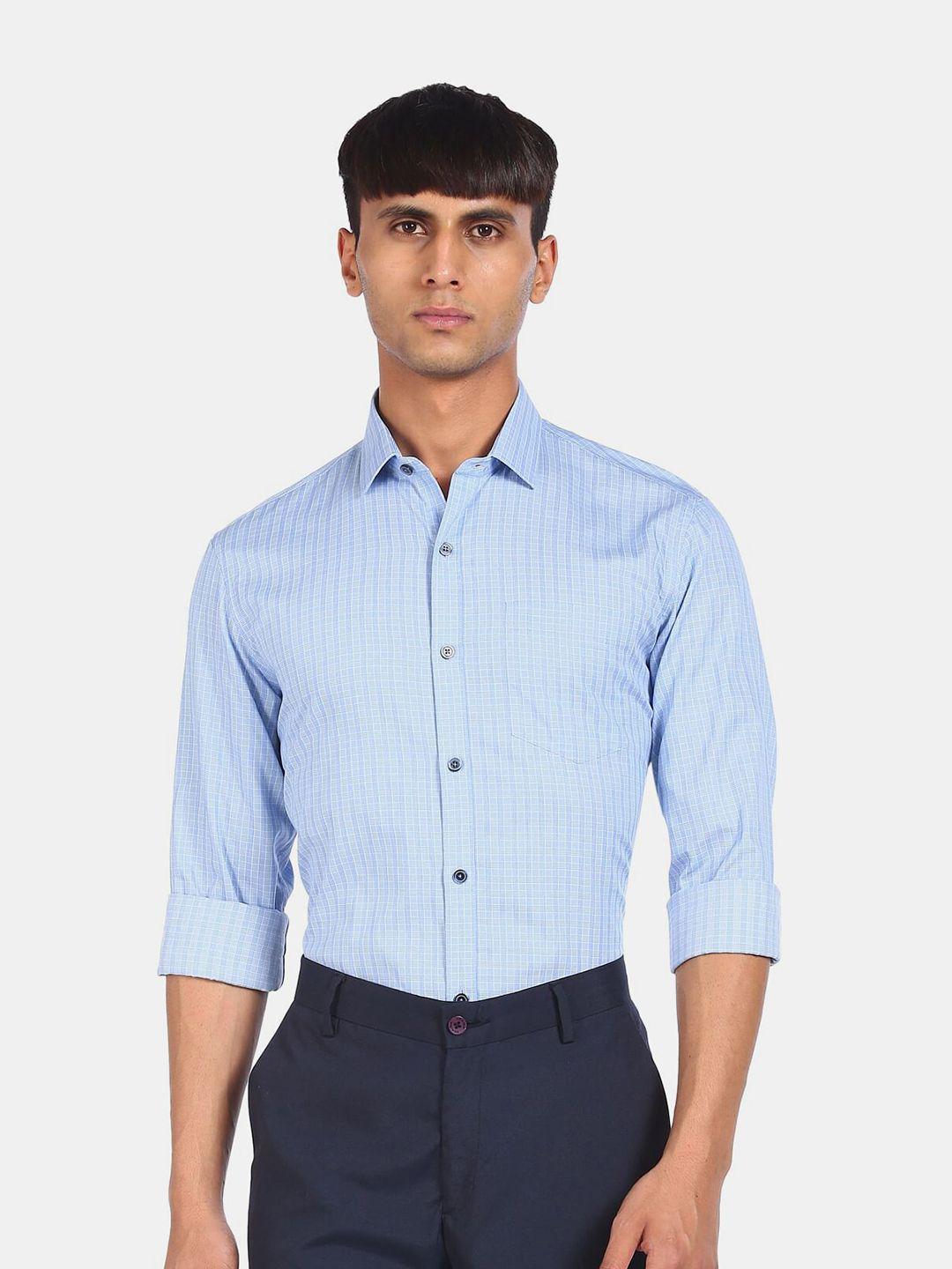 excalibur men blue checked casual shirt