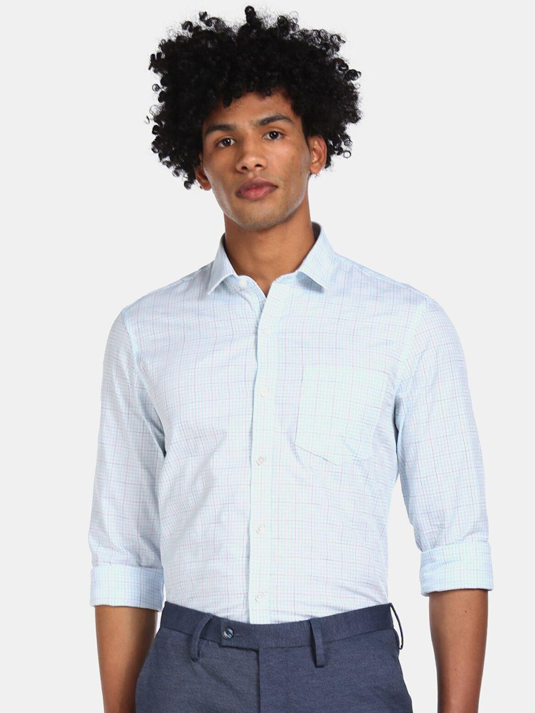 excalibur men blue checked formal shirt