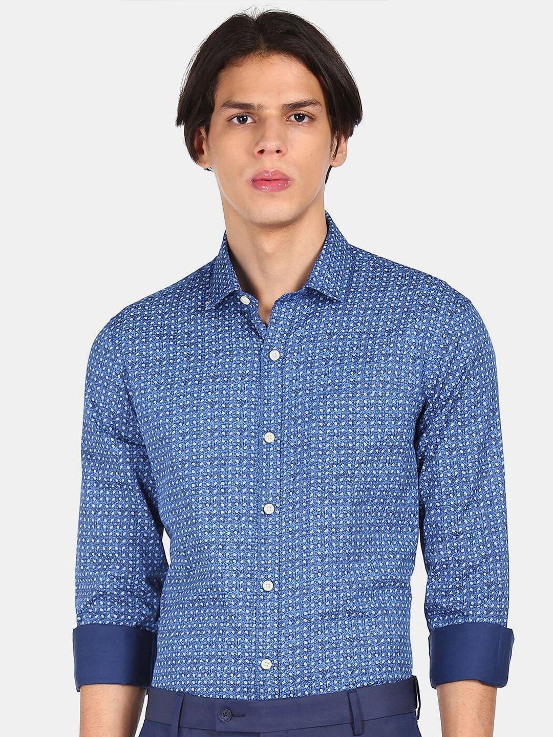 excalibur men blue micro checks printed casual shirt