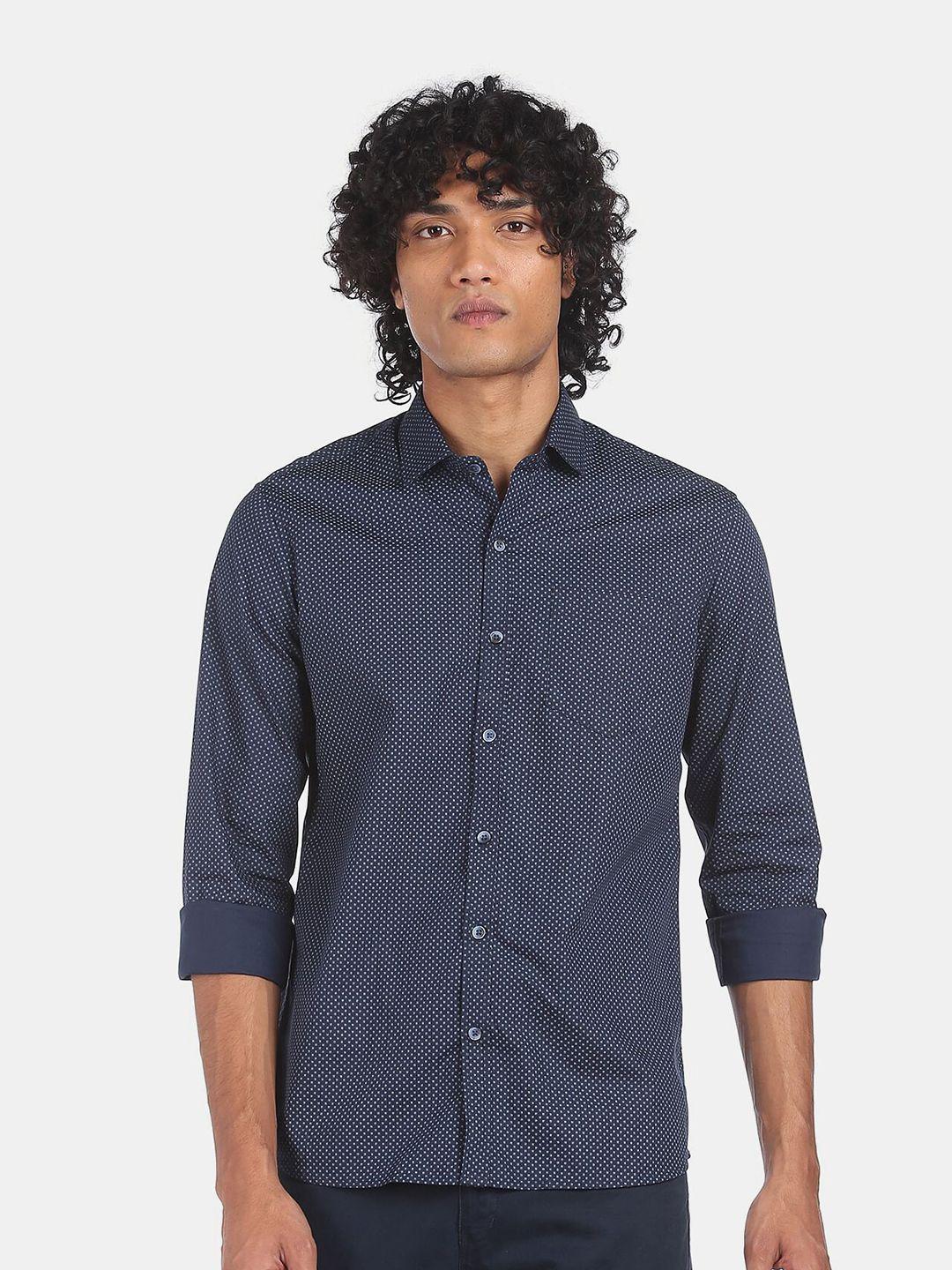 excalibur men blue printed casual shirt