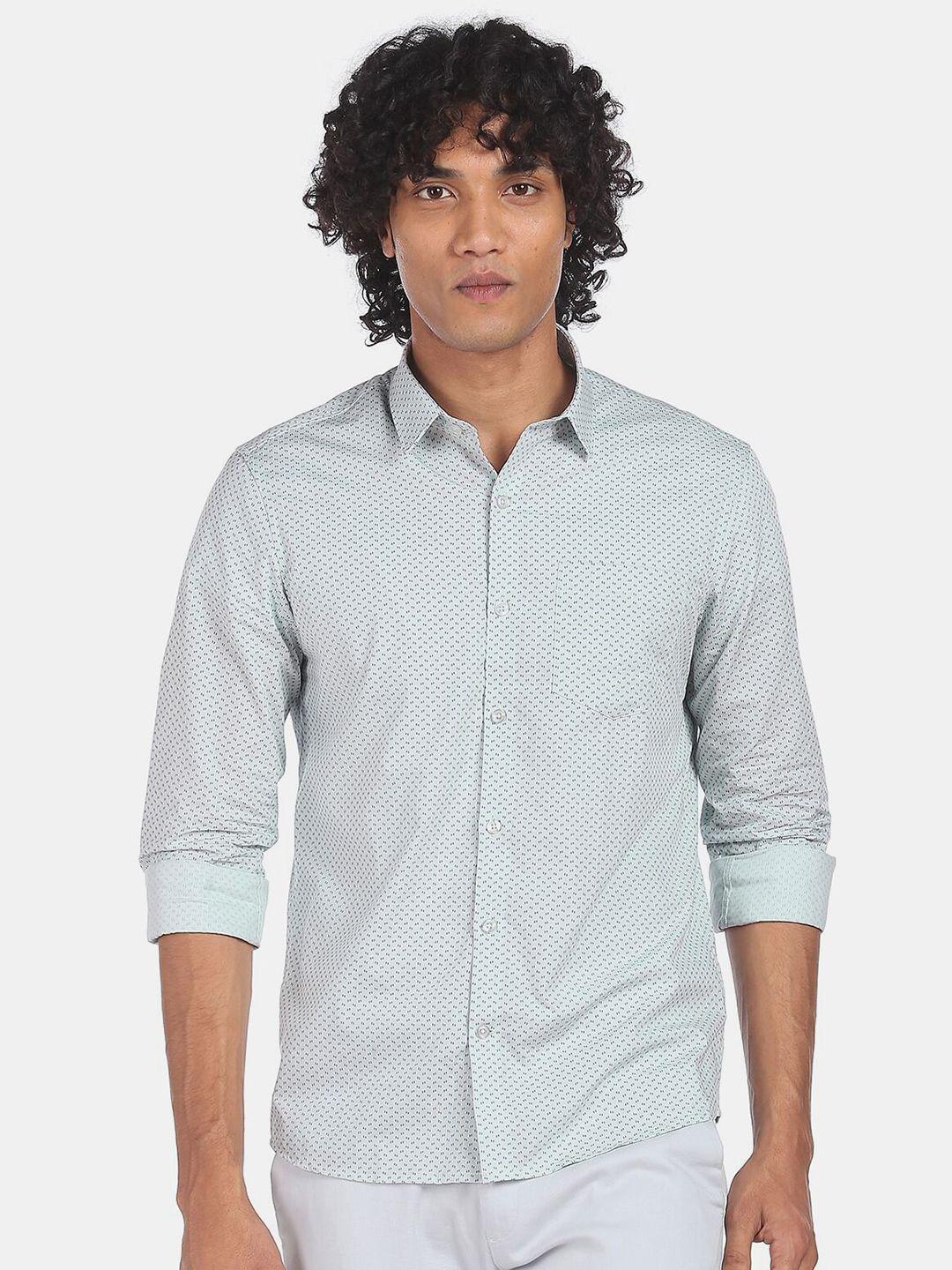 excalibur men blue printed casual shirt