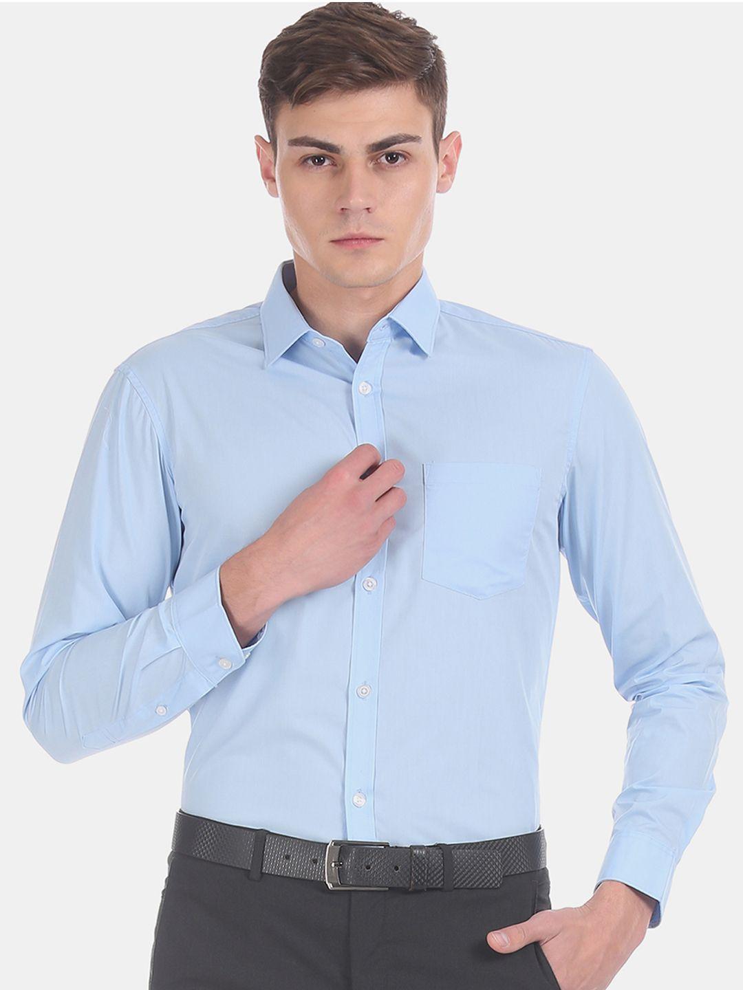 excalibur men blue skinny fit solid formal shirt