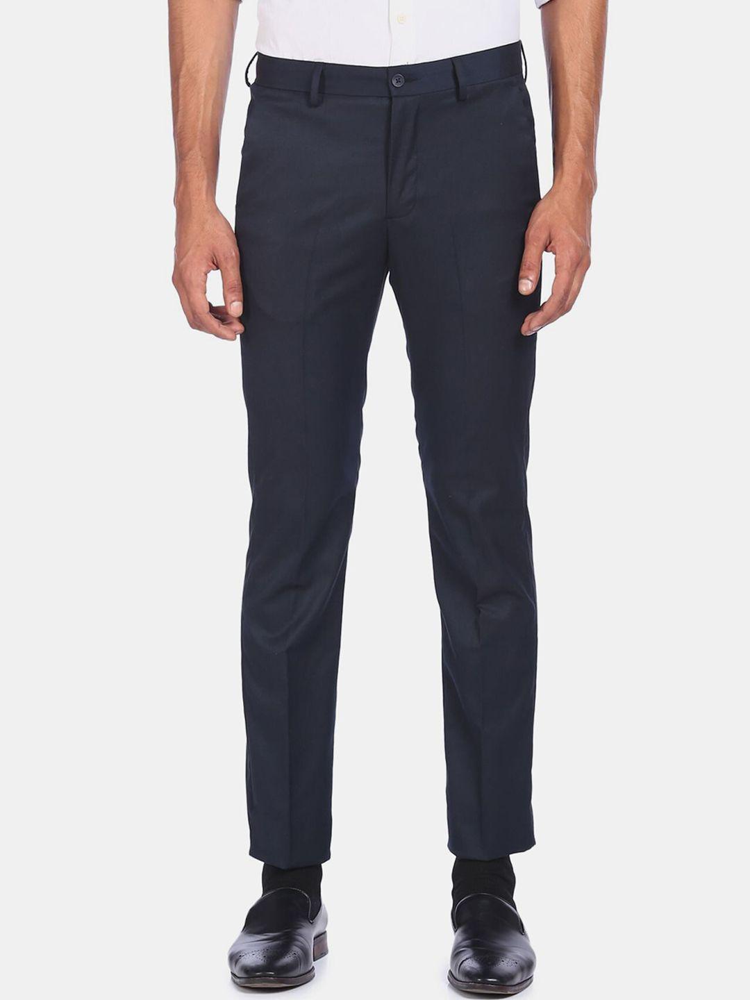 excalibur men blue textured trousers