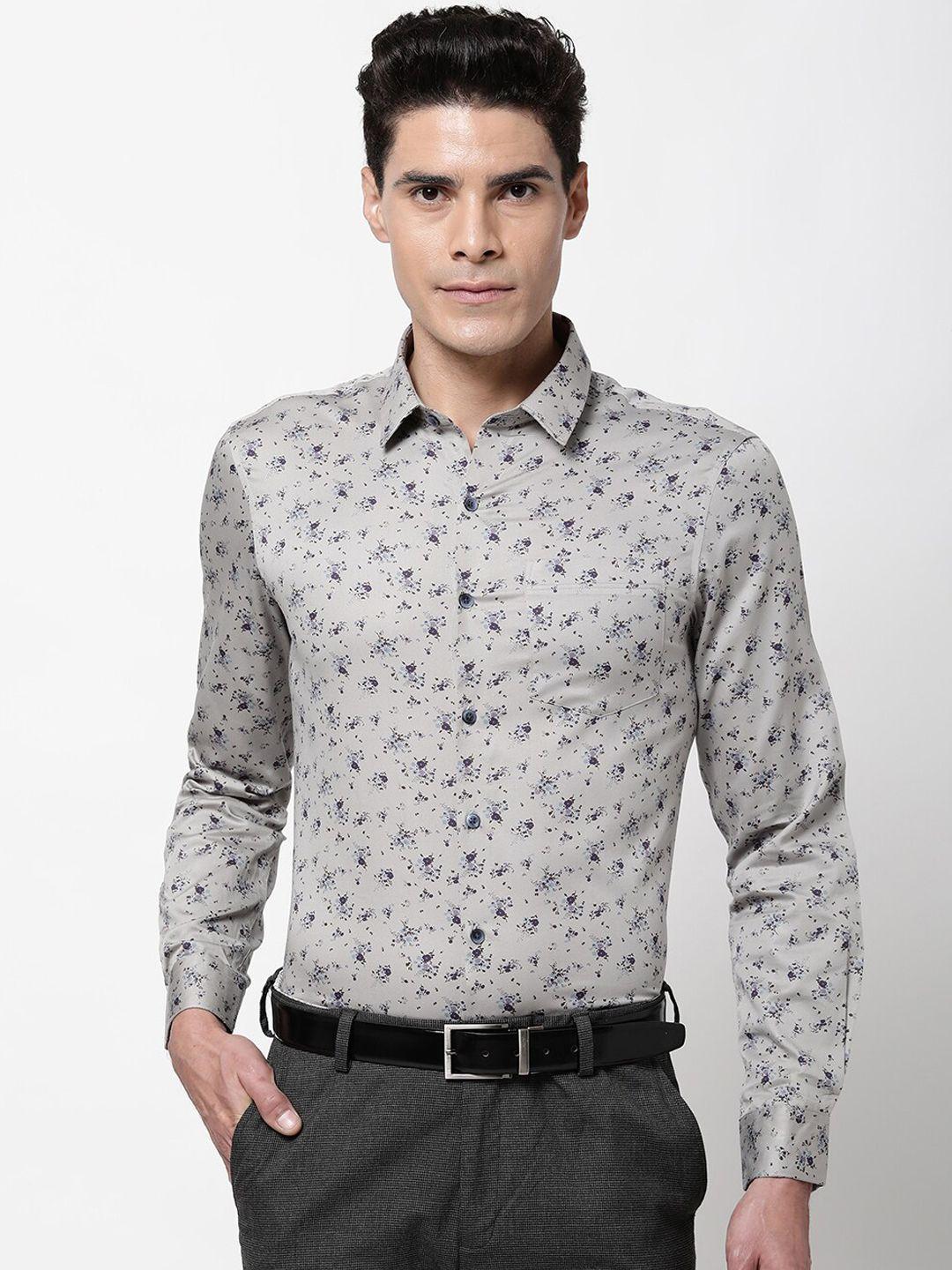 excalibur men grey floral opaque printed formal shirt