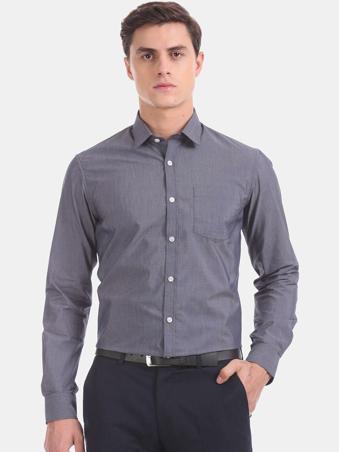 excalibur men grey slim fit formal shirt