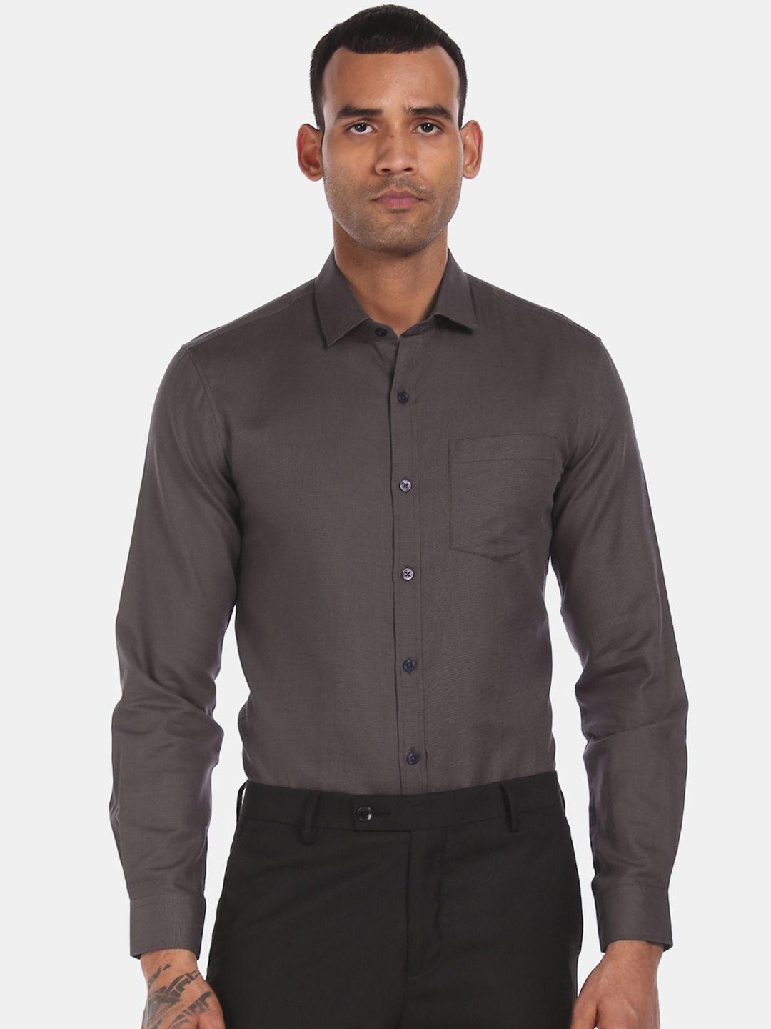 excalibur men grey solid casual pure cotton formal shirt