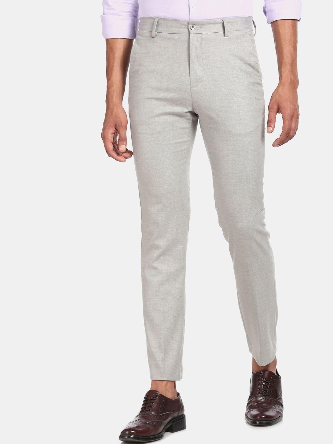 excalibur men grey solid formal regular fit trouser
