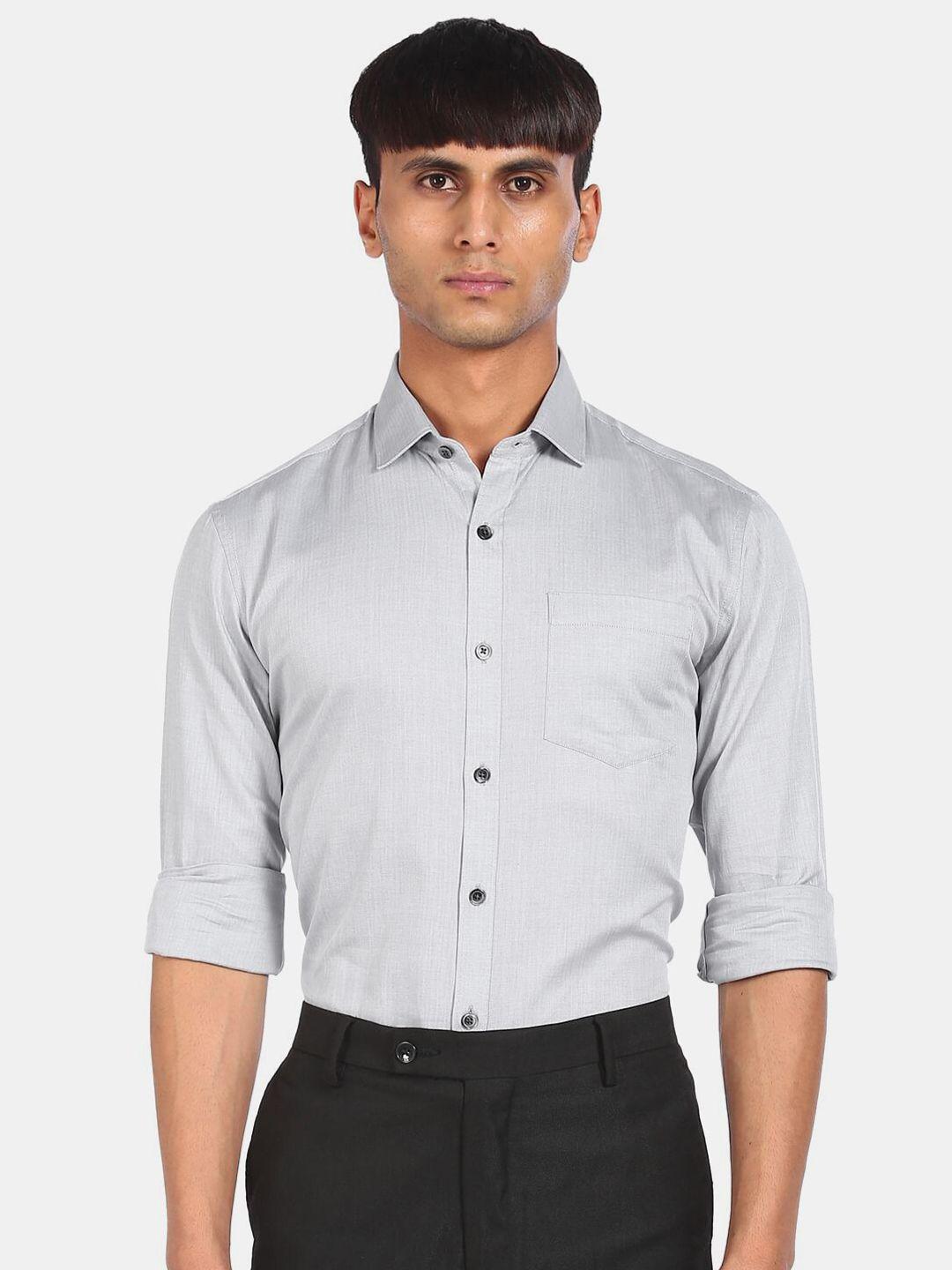 excalibur men grey solid pure cotton regular fit formal shirt