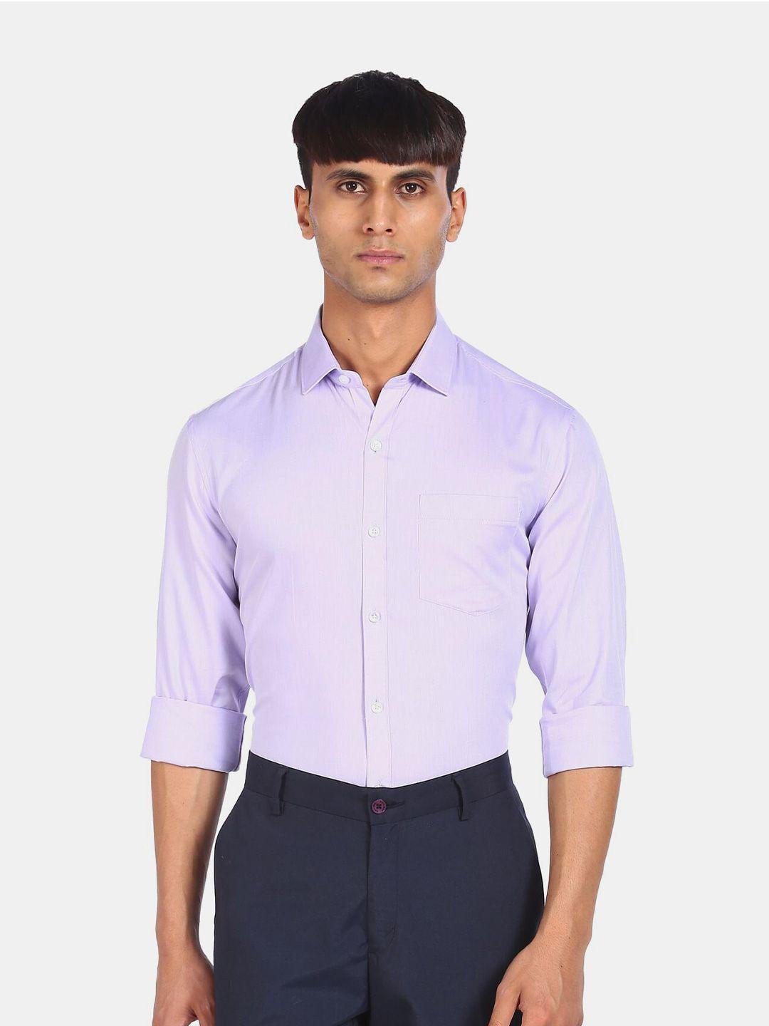 excalibur men lavender solid pure cotton regular fit formal shirt