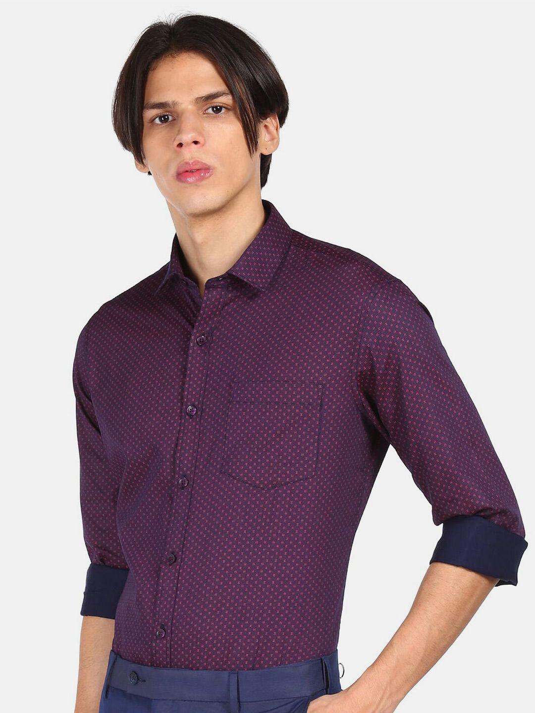 excalibur men purple printed pure cotton regular fit formal shirt