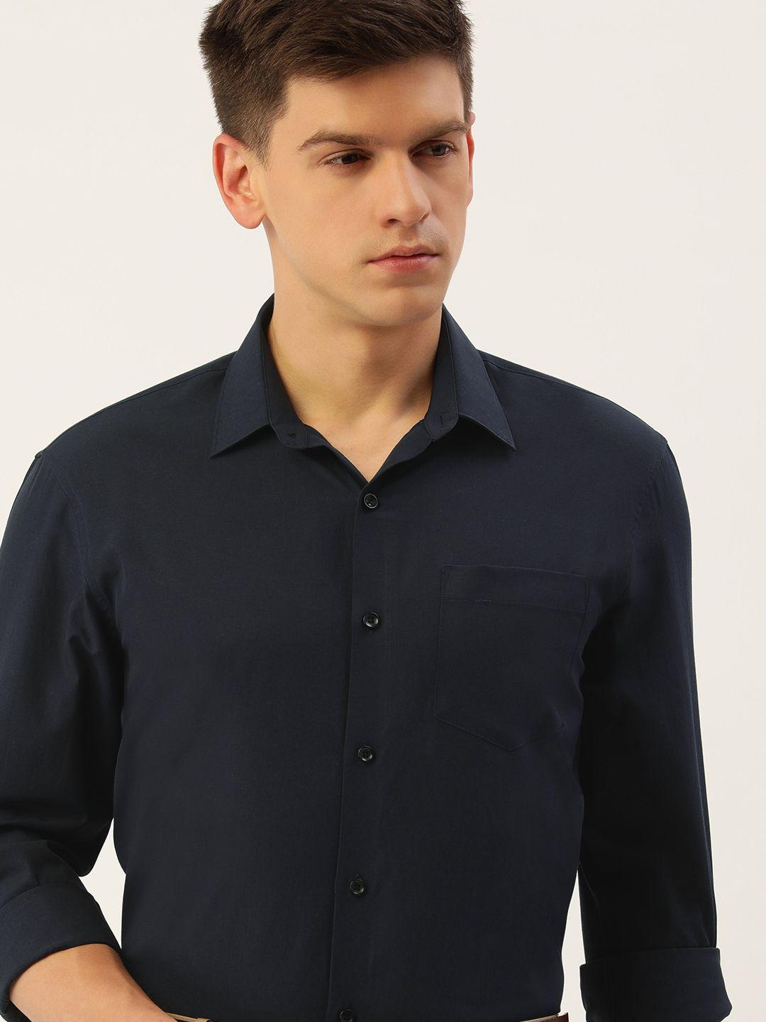 excalibur men solid slim fit spread collar formal shirt