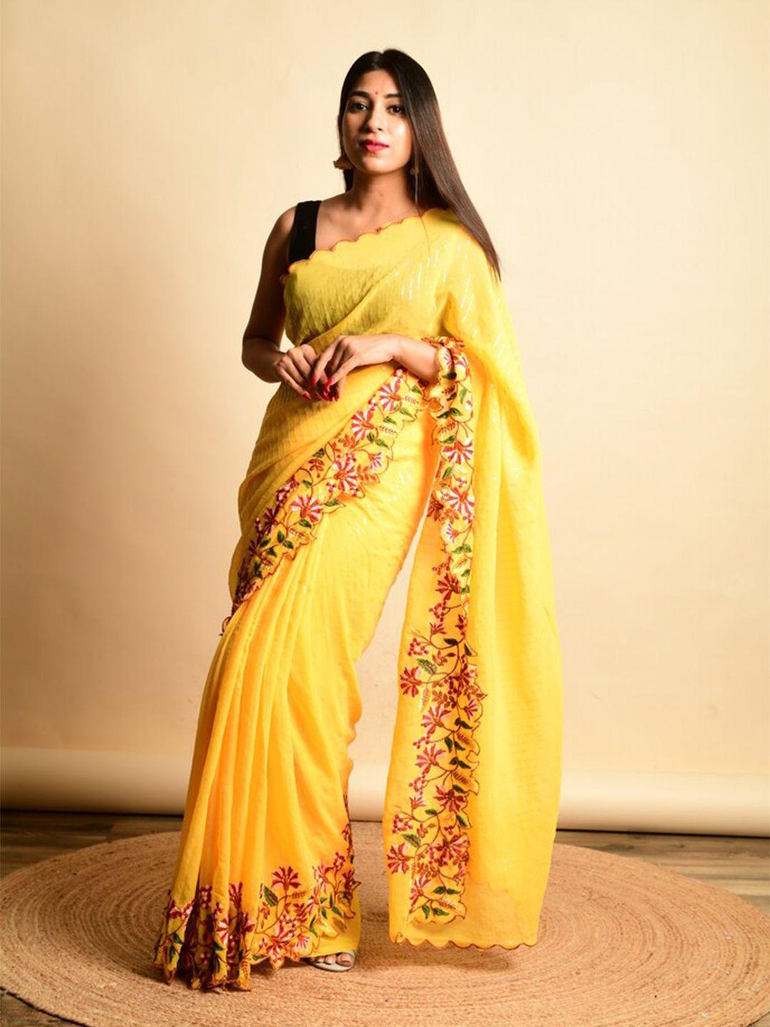exclusiva floral embroidered sequinned saree