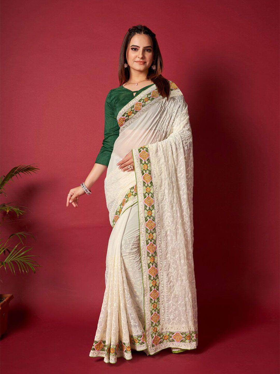 exclusiva floral embroidered poly georgette saree