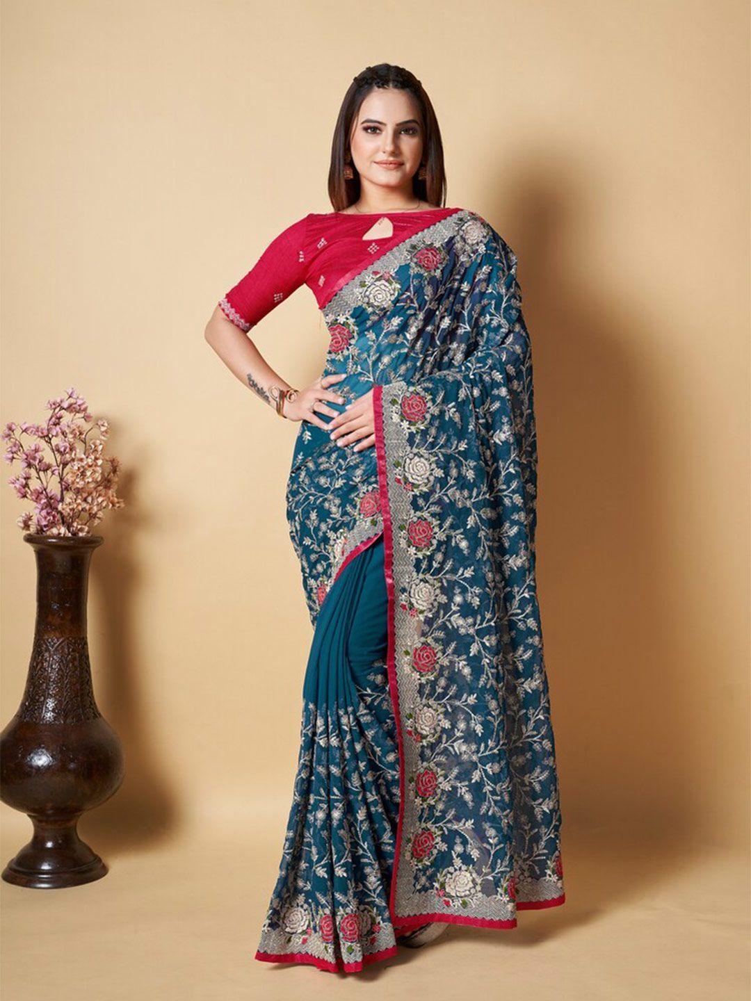 exclusiva floral embroidered saree