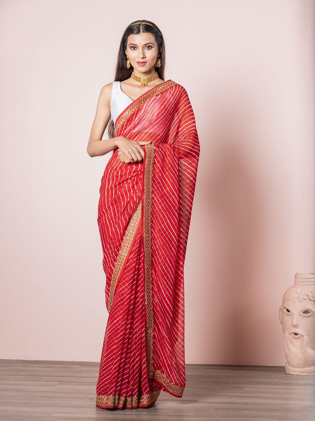 exclusiva red & white leheriya saree