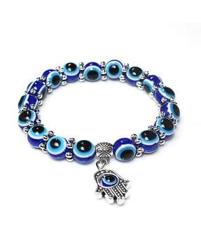 exclusive evil eye beads stretchable hand charm blue bracelet?