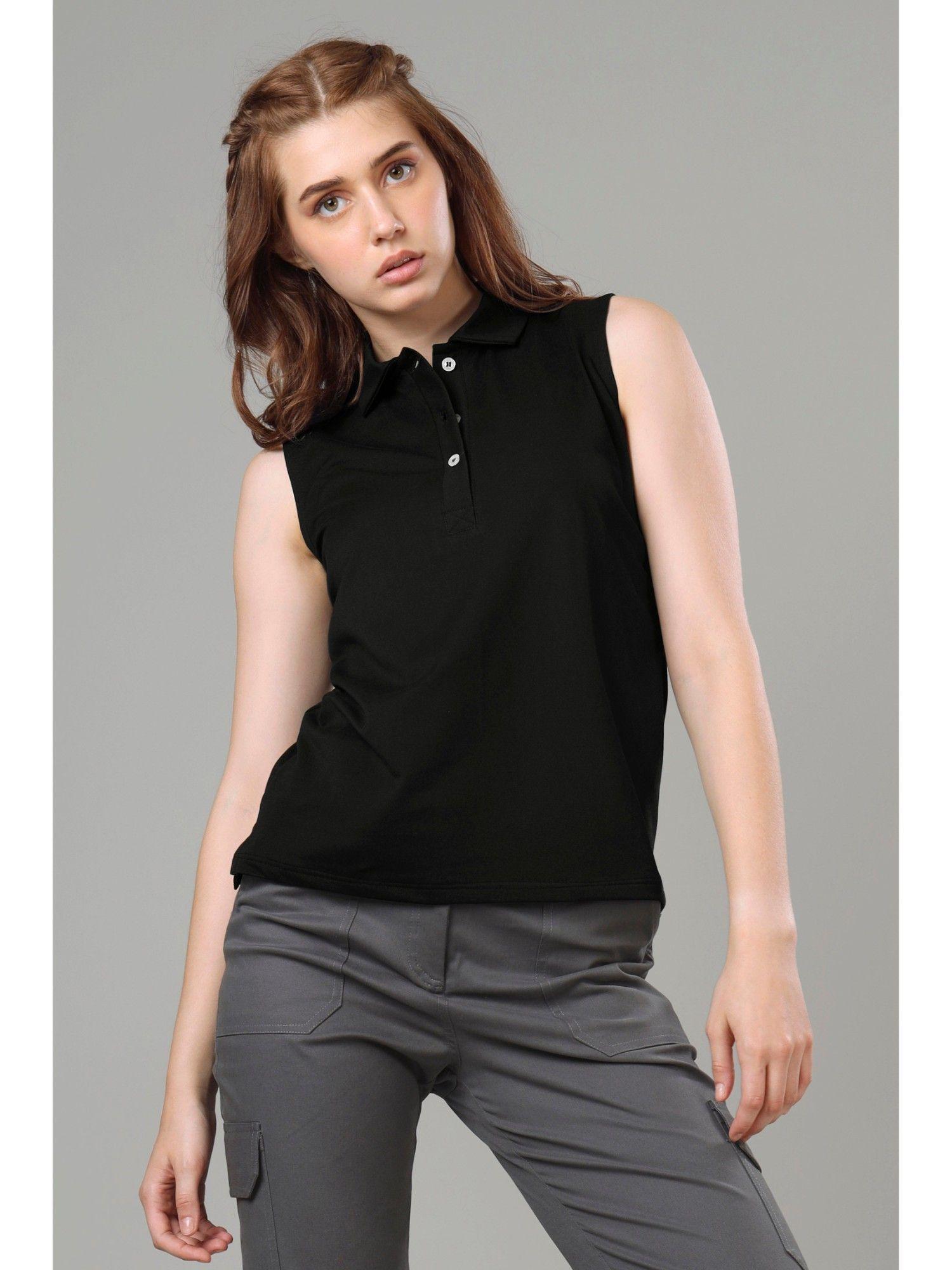 exclusive polo sleeveless t-shirt for women - black