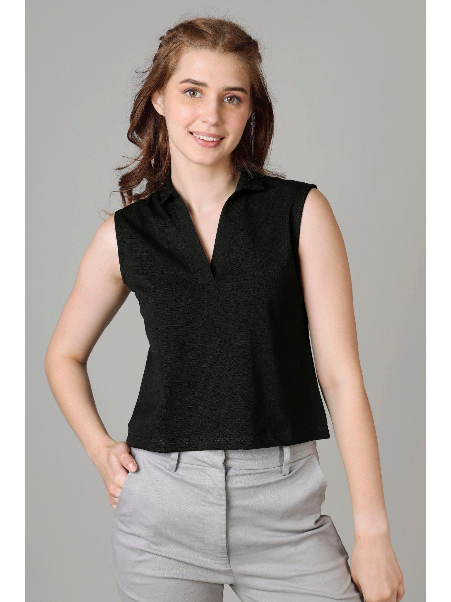 exclusive polo sleeveless t-shirt for women - black