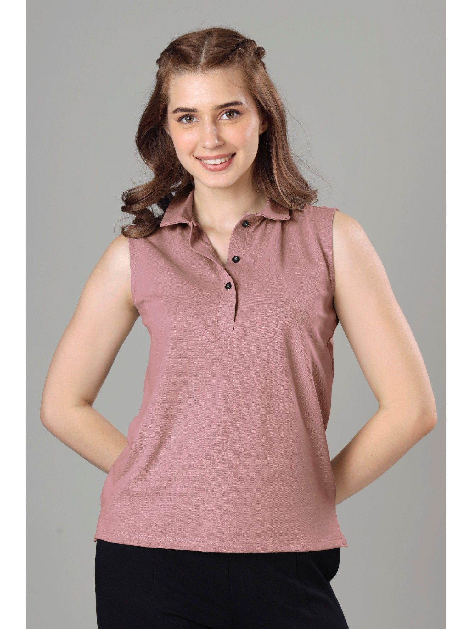 exclusive polo sleeveless t-shirt for women - mauve