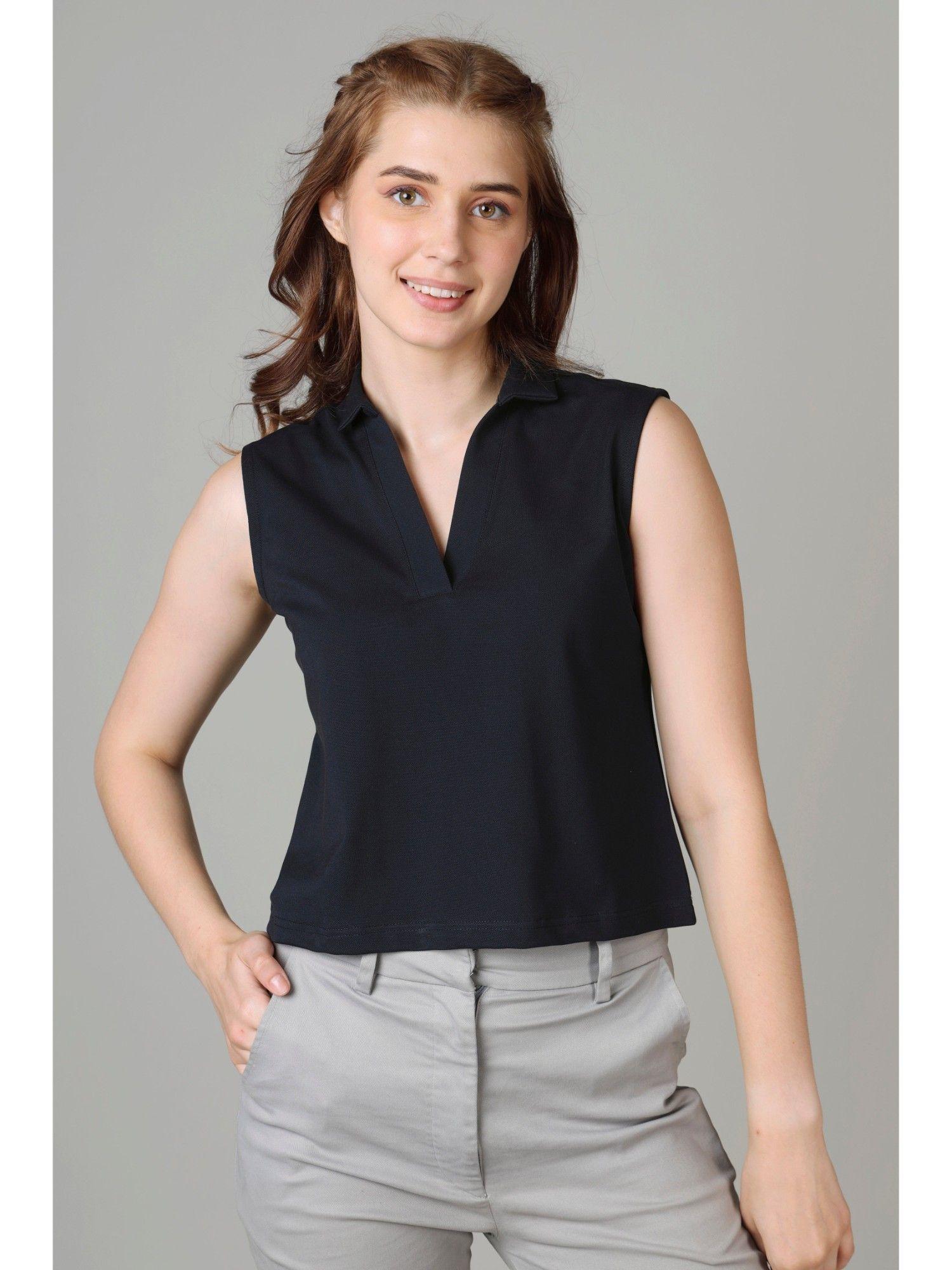 exclusive polo sleeveless t-shirt for women - navy blue