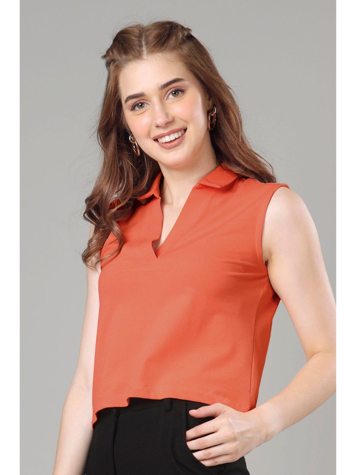 exclusive polo sleeveless t-shirt for women - rust