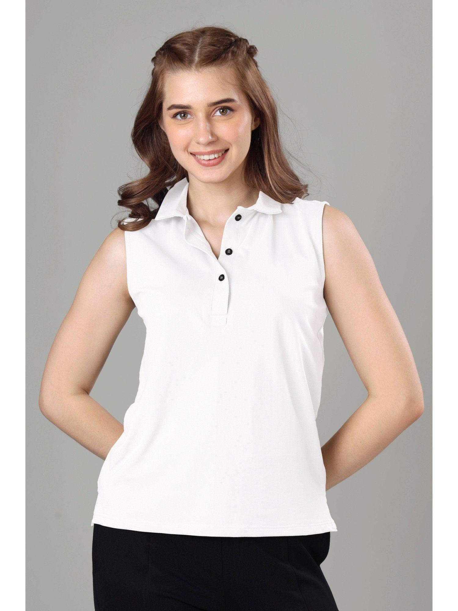 exclusive polo sleeveless t-shirt for women - white