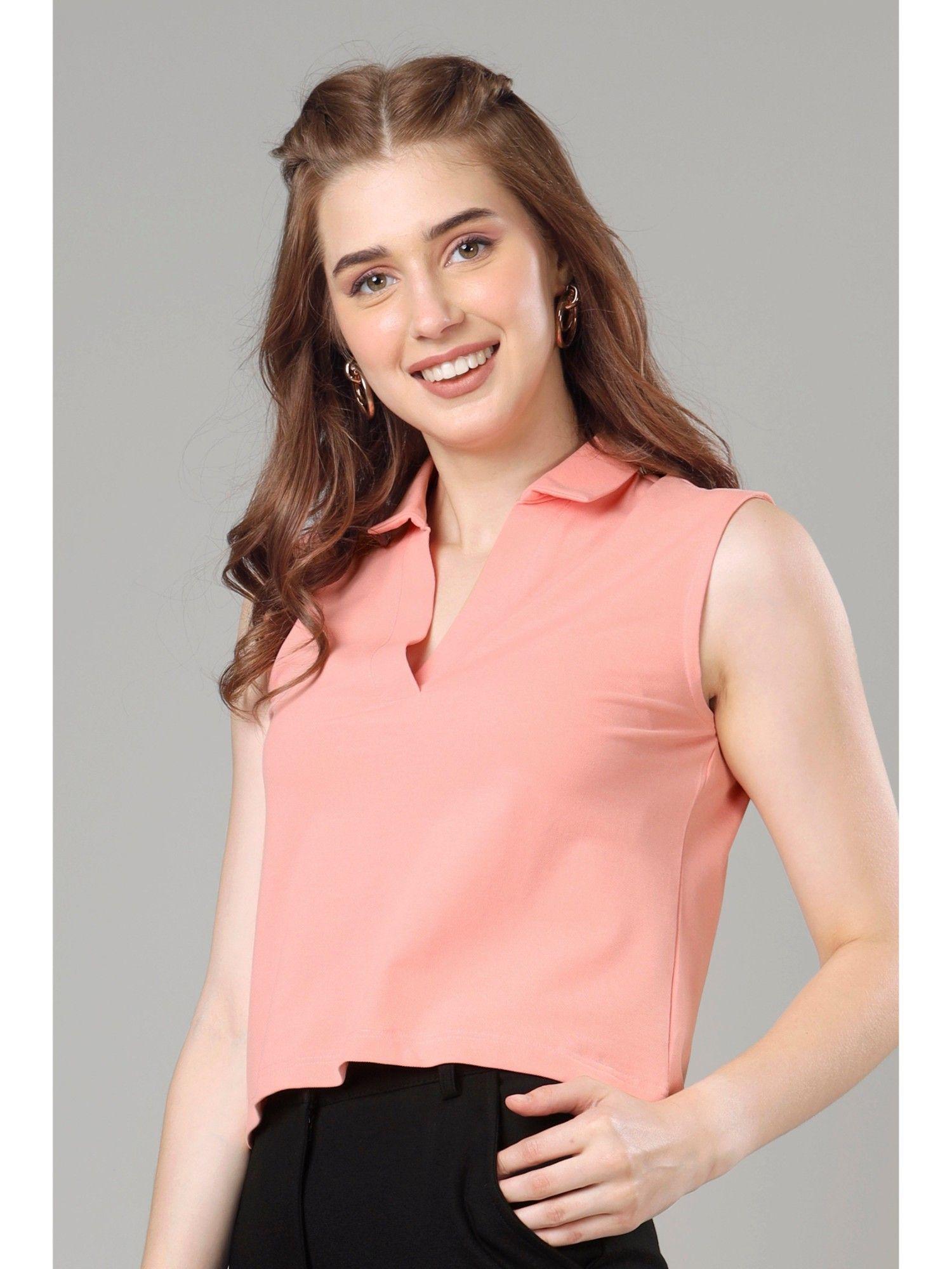 exclusive rose polo sleeveless t-shirt for women - pink