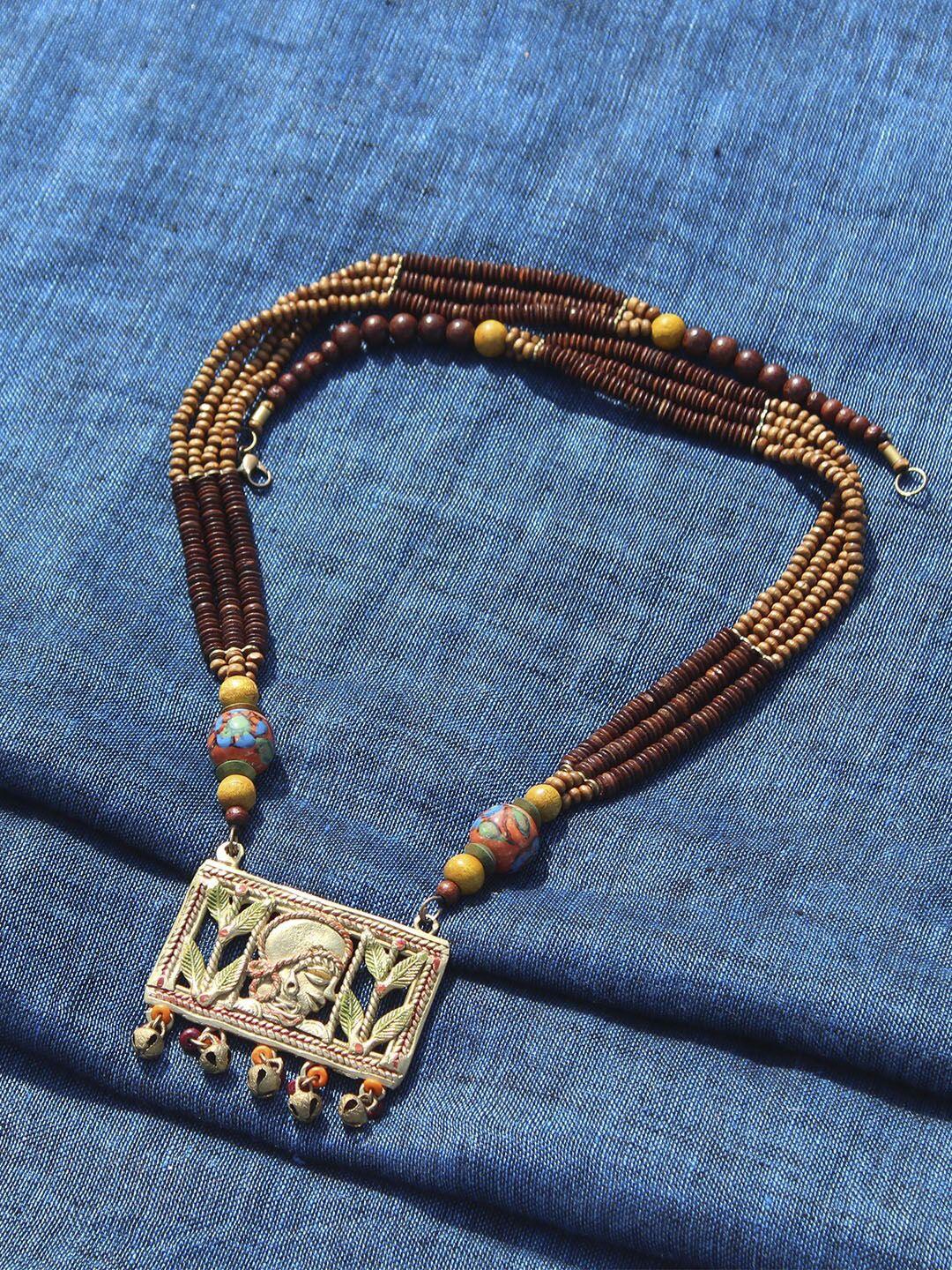exclusivelane brown & gold-toned multistrand beaded brass necklace