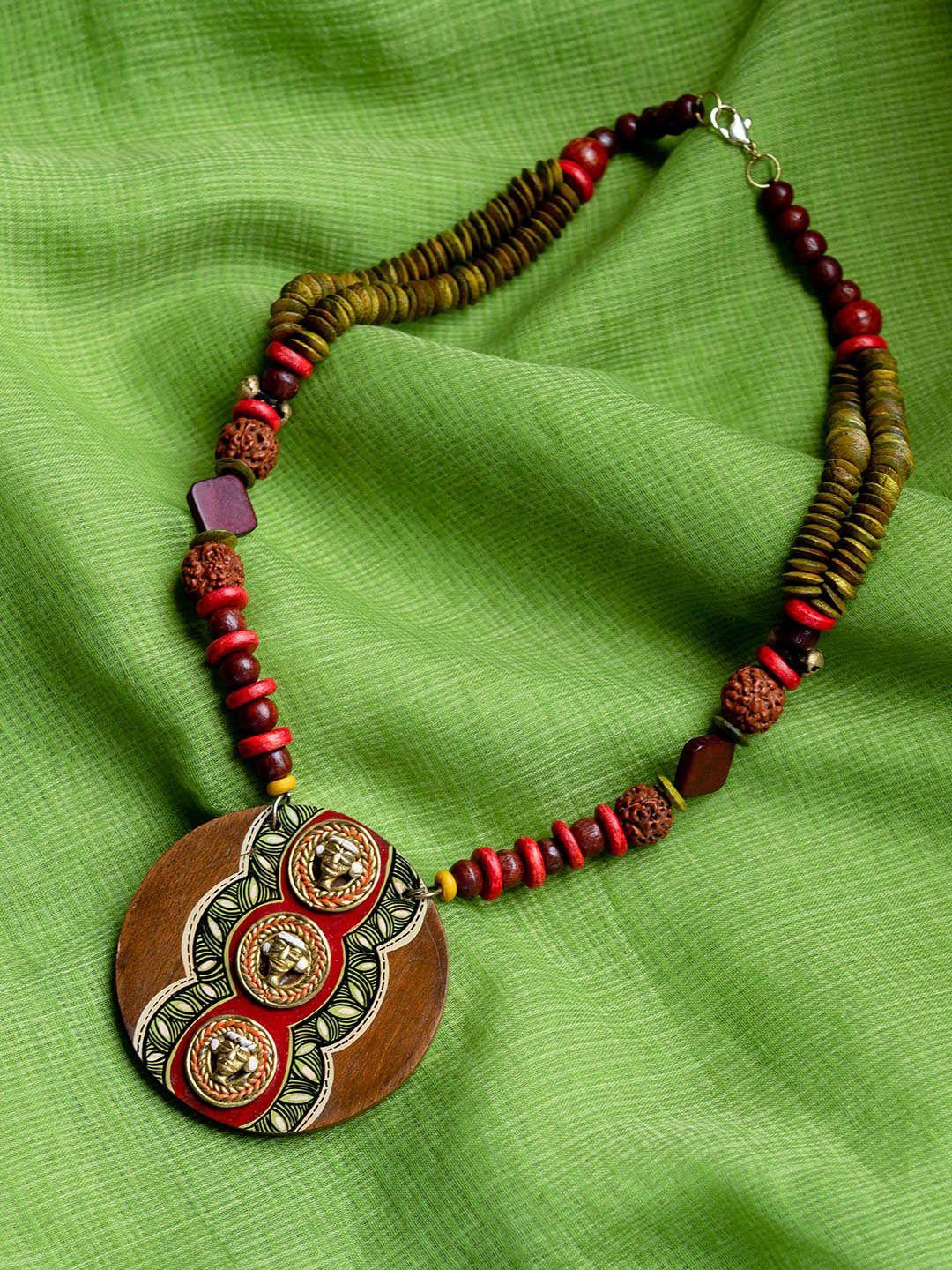 exclusivelane brown tribal dhokra triplets bohemian handmade in dhokra art brass necklace