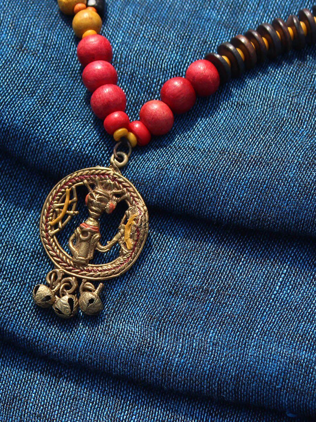 exclusivelane gold-toned tribal beaded warli hand-painted dhokra art bohemian necklace