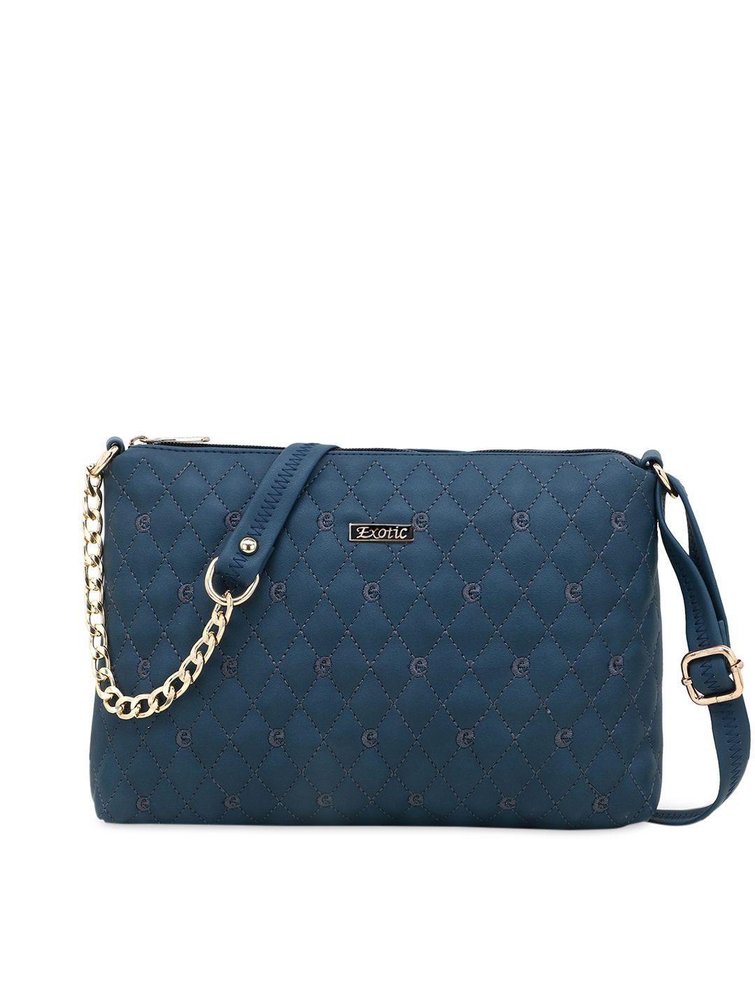 exotic blue textured pu structured sling bag with quilted