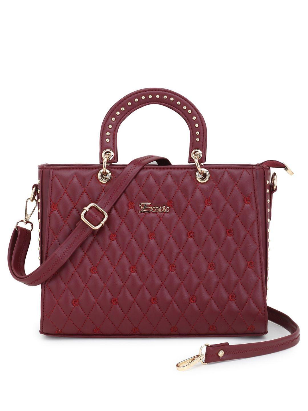 exotic maroon pu shopper handheld bag with quilted