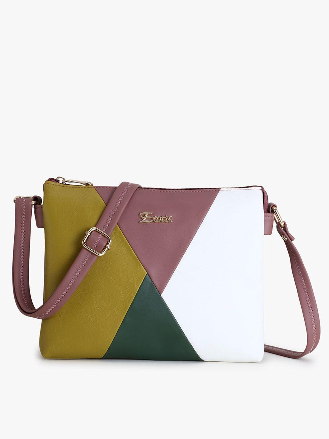 exotic peach colourblocked pu structured sling bag